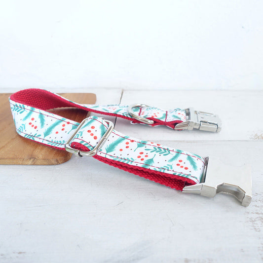KFX-6998077 Christmas Leaf Design Polyester Dog Collar - Multiple Sizes Available