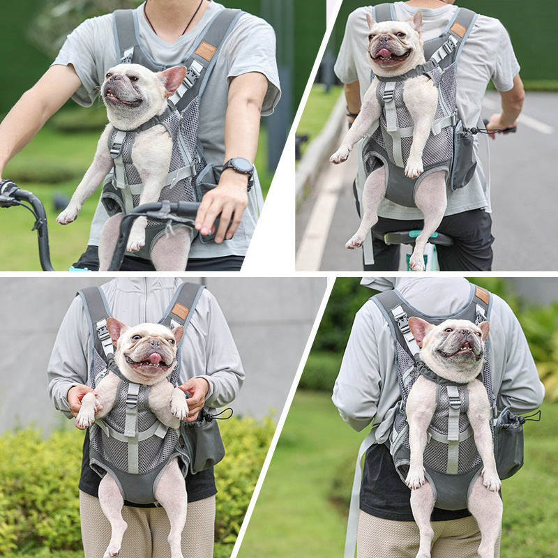 KFX-6998333 Breathable Mesh Pet Dog Backpack in Gray - Medium Polyester Carrier