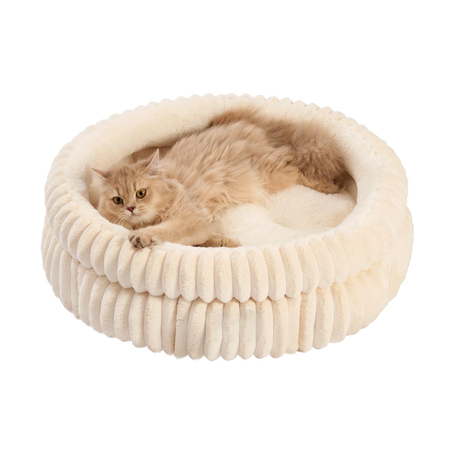 KFX-7000125 Super Soft Round Washable Cat Bed with Anti-Slip Bottom for Indoor Cats and Kittens - Multiple Sizes Available