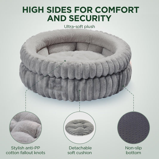 KFX-7000125 Super Soft Round Washable Cat Bed with Anti-Slip Bottom for Indoor Cats and Kittens - Multiple Sizes Available