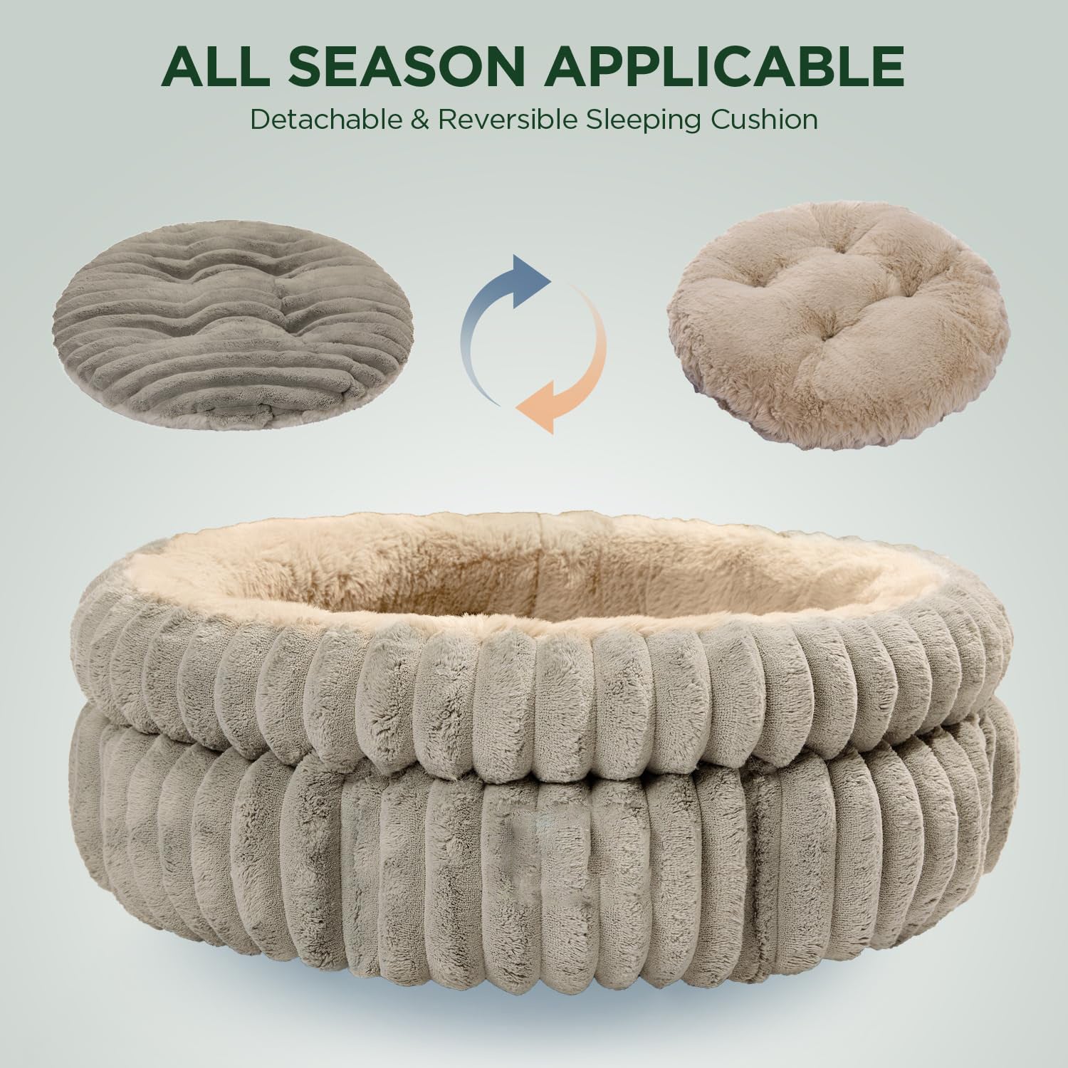 KFX-7000125 Super Soft Round Washable Cat Bed with Anti-Slip Bottom for Indoor Cats and Kittens - Multiple Sizes Available