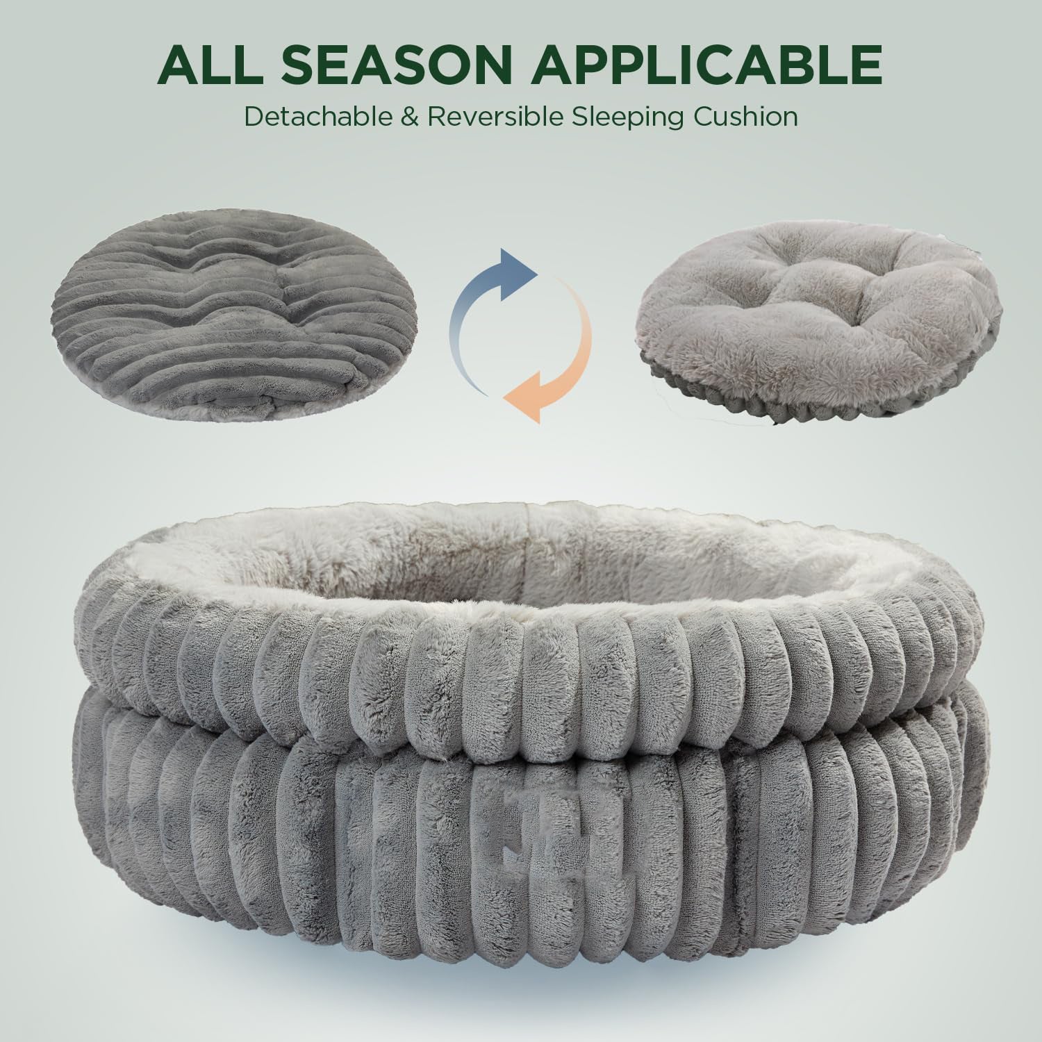 KFX-7000125 Super Soft Round Washable Cat Bed with Anti-Slip Bottom for Indoor Cats and Kittens - Multiple Sizes Available