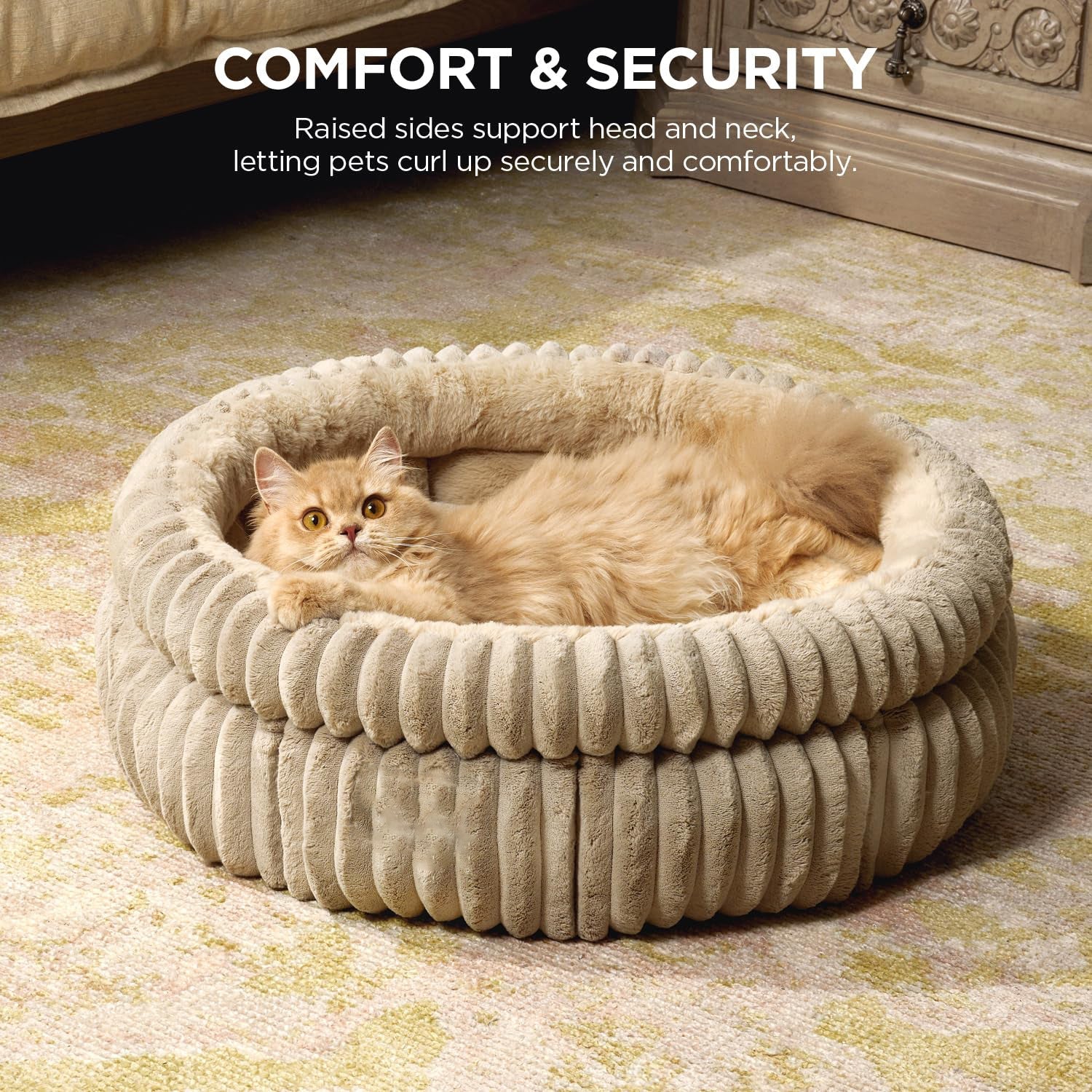 KFX-7000125 Super Soft Round Washable Cat Bed with Anti-Slip Bottom for Indoor Cats and Kittens - Multiple Sizes Available