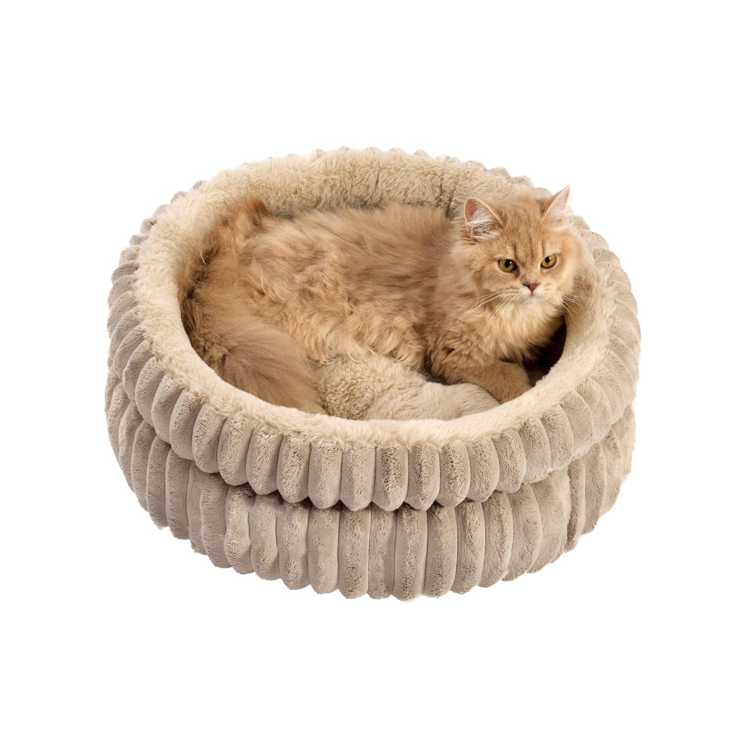 KFX-7000125 Super Soft Round Washable Cat Bed with Anti-Slip Bottom for Indoor Cats and Kittens - Multiple Sizes Available
