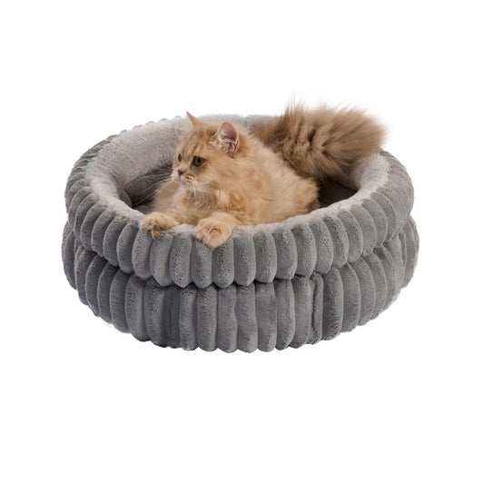 KFX-7000125 Super Soft Round Washable Cat Bed with Anti-Slip Bottom for Indoor Cats and Kittens - Multiple Sizes Available