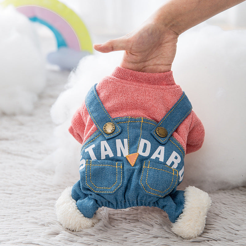 KFX-7000253 Stylish Denim Overalls for Dogs in Dark Green and Light Blue, Pink and Light Blue - Multiple Sizes Available