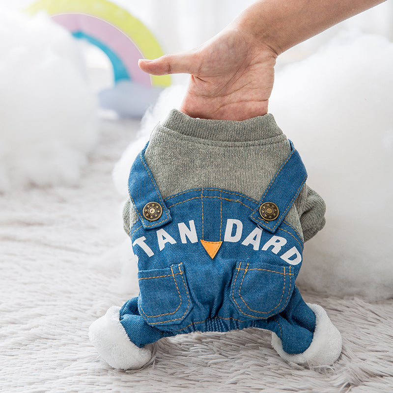 KFX-7000253 Stylish Denim Overalls for Dogs in Dark Green and Light Blue, Pink and Light Blue - Multiple Sizes Available