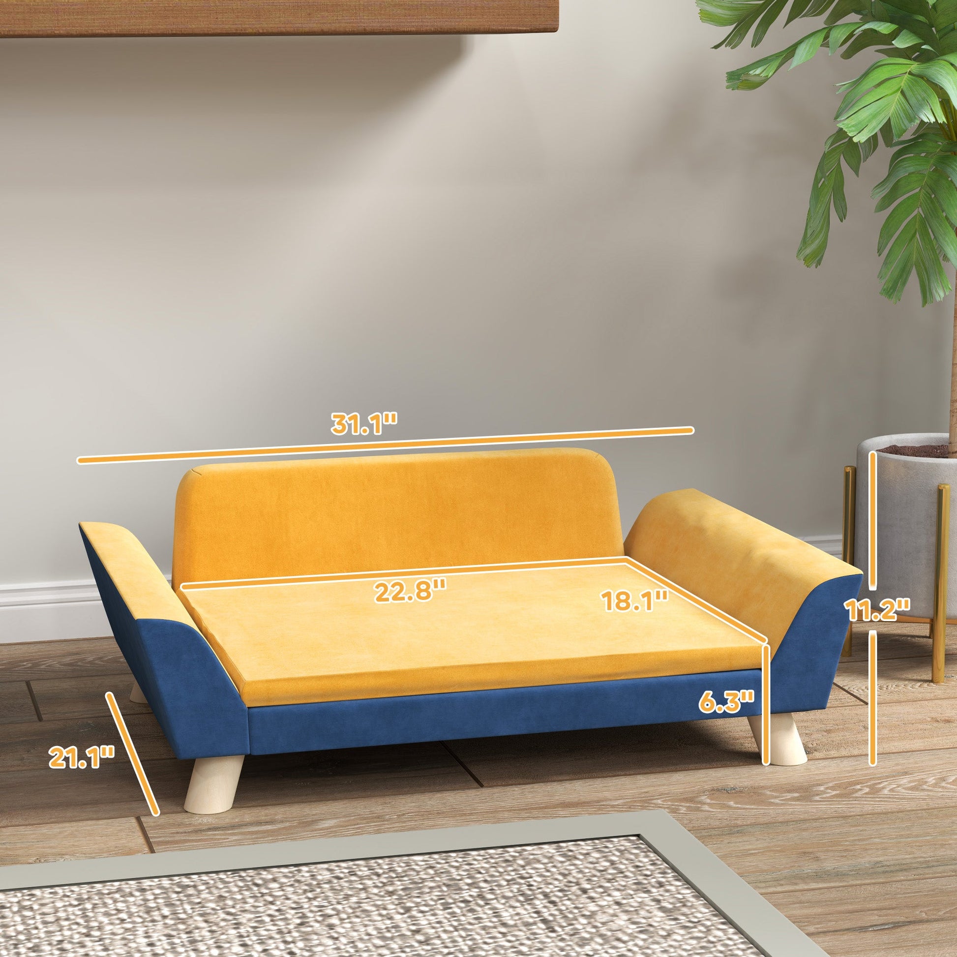 KFX-7000509 Cozy Orange Dog Sofa Bed for Small Dogs with Soft Washable Cushion and Non-Slip Foot Pads