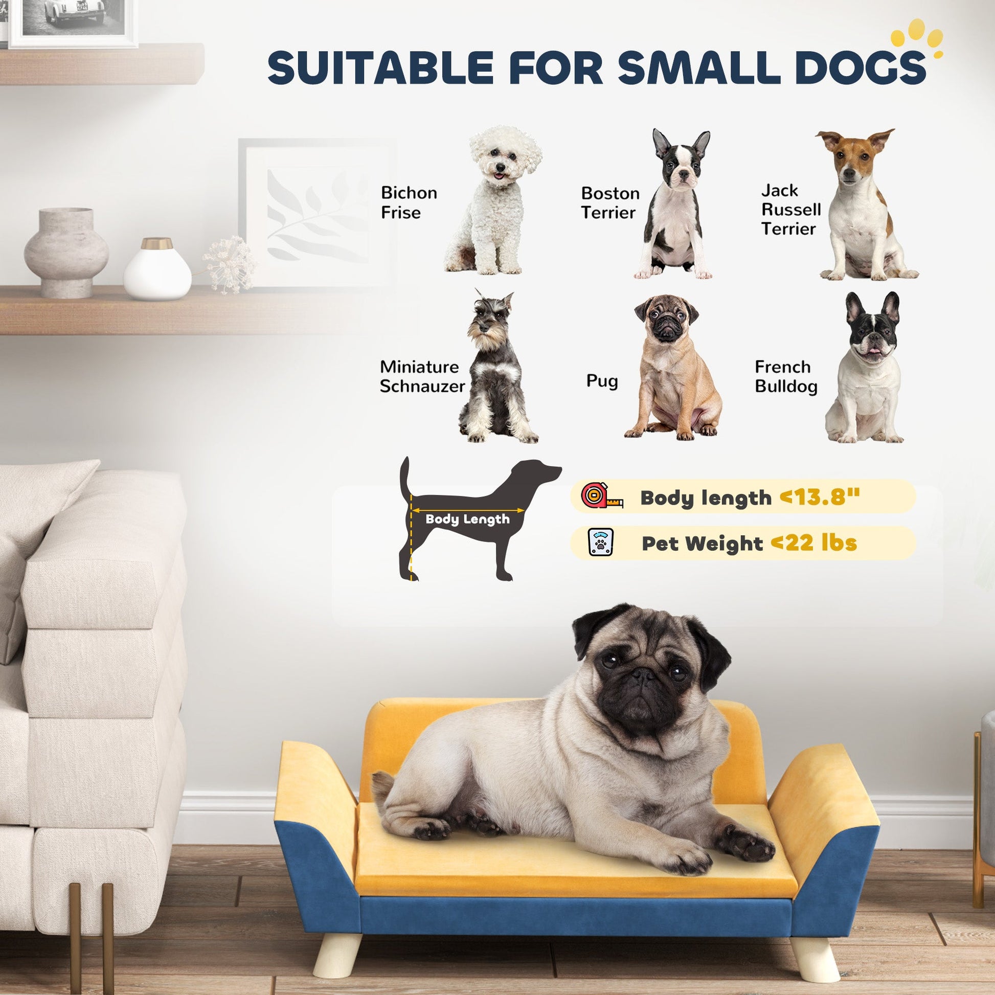 KFX-7000509 Cozy Orange Dog Sofa Bed for Small Dogs with Soft Washable Cushion and Non-Slip Foot Pads