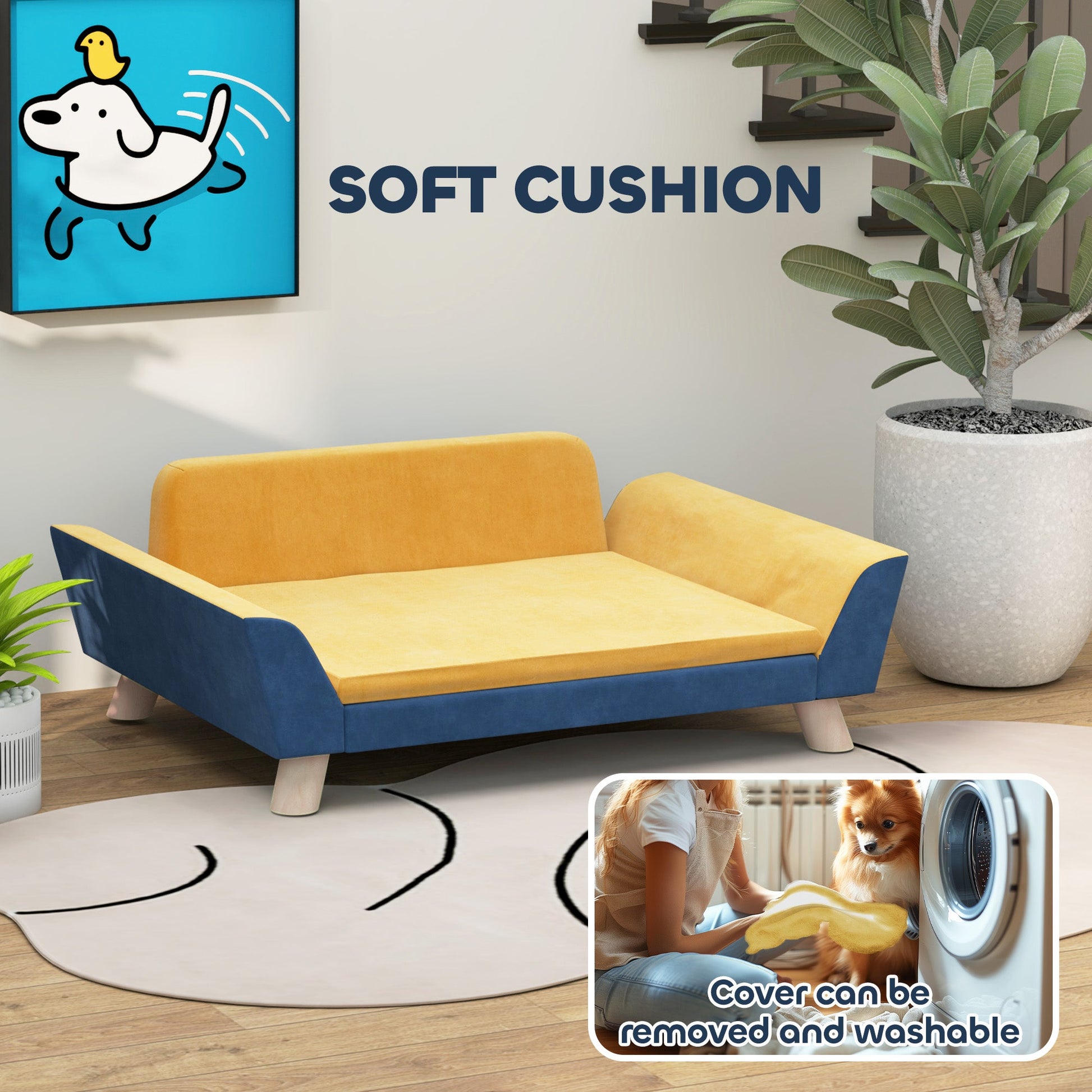 KFX-7000509 Cozy Orange Dog Sofa Bed for Small Dogs with Soft Washable Cushion and Non-Slip Foot Pads