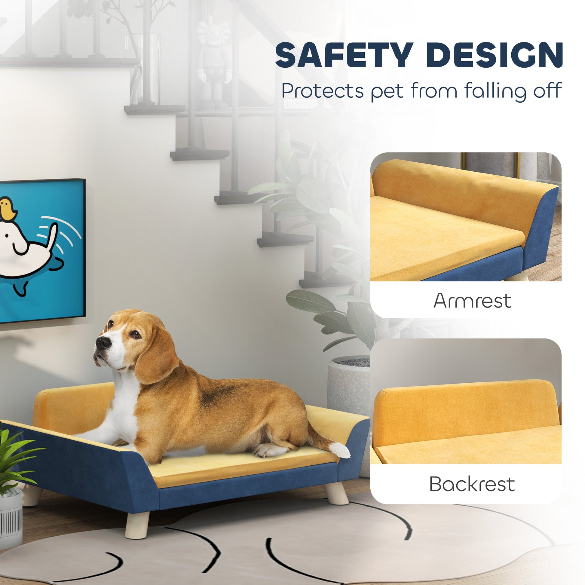 KFX-7000509 Cozy Orange Dog Sofa Bed for Small Dogs with Soft Washable Cushion and Non-Slip Foot Pads