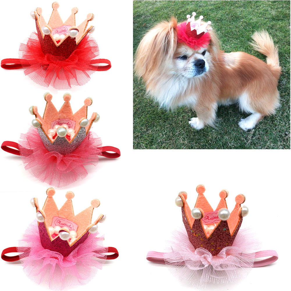 KFX-7000637 Princess Style Mesh Dog Crown Birthday Hat in Multiple Colors