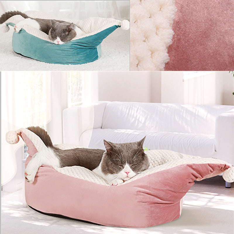 KFX-7005885 Small and Medium Cat Boat Nest Bed in Peacock Blue, Gray, and Gray Pink