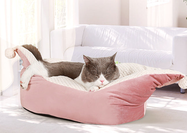KFX-7005885 Small and Medium Cat Boat Nest Bed in Peacock Blue, Gray, and Gray Pink