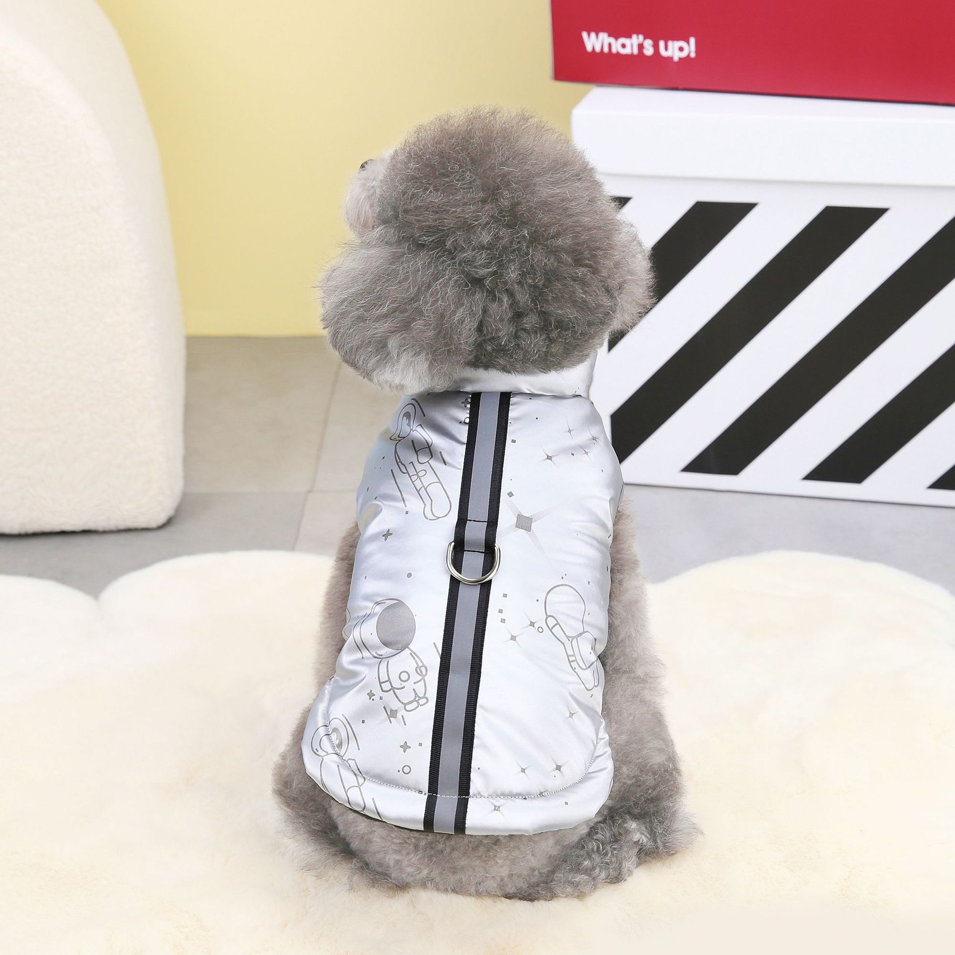 KFX-7006397 Stylish Autumn and Winter Cotton Dog and Cat Vest in Silver and Black, Multiple Sizes Available