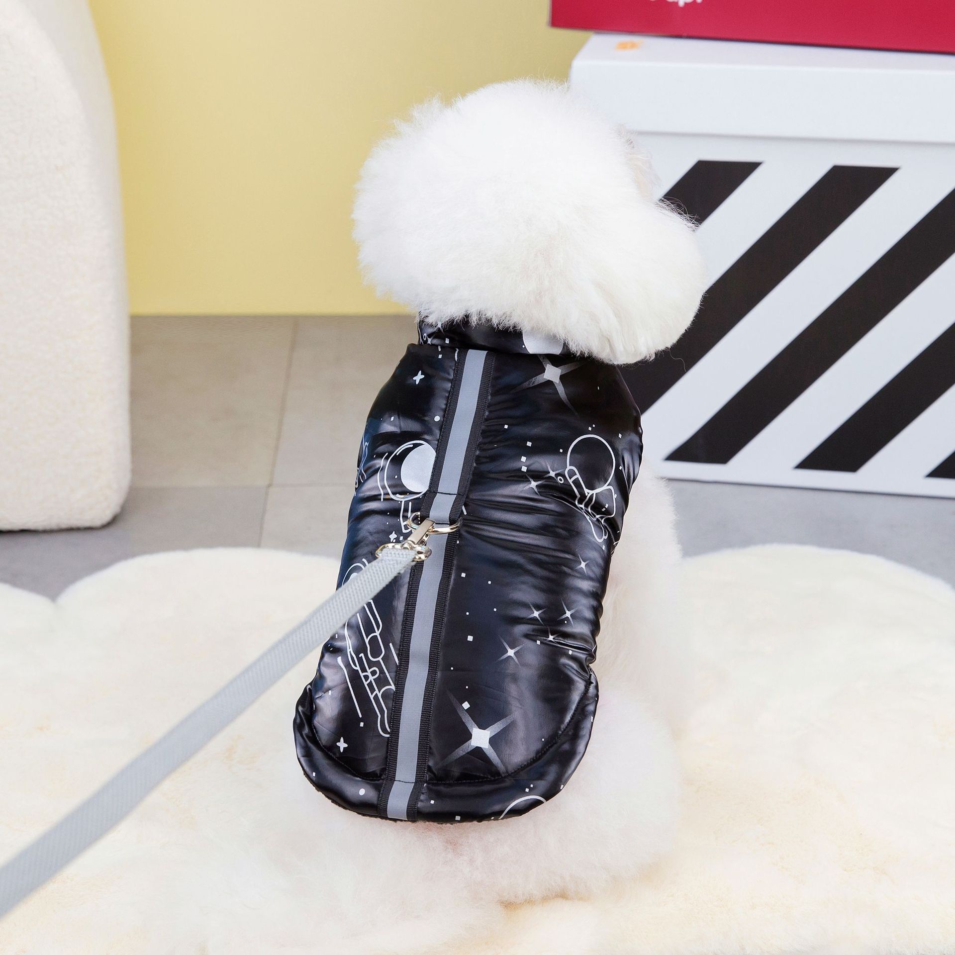KFX-7006397 Stylish Autumn and Winter Cotton Dog and Cat Vest in Silver and Black, Multiple Sizes Available