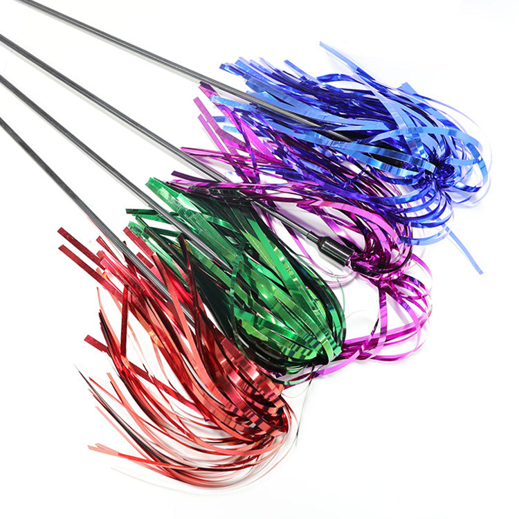 KFX-7008445 Colorful Striped Cat Teaser Wand with Elastic Rod and Plastic Ribbons