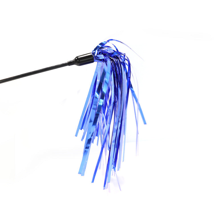 KFX-7008445 Colorful Striped Cat Teaser Wand with Elastic Rod and Plastic Ribbons
