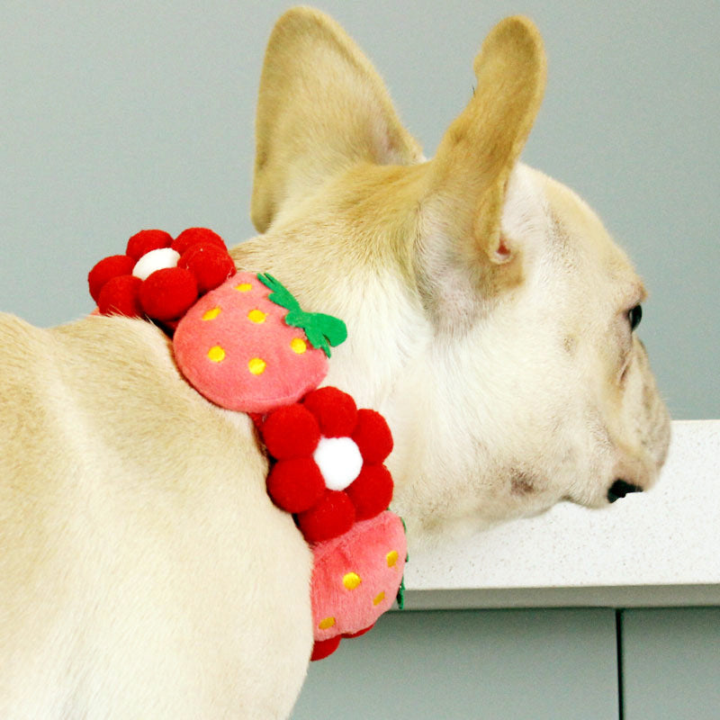 KFX-7010237 Strawberry Floral Cotton Collar for Medium to Large Dogs