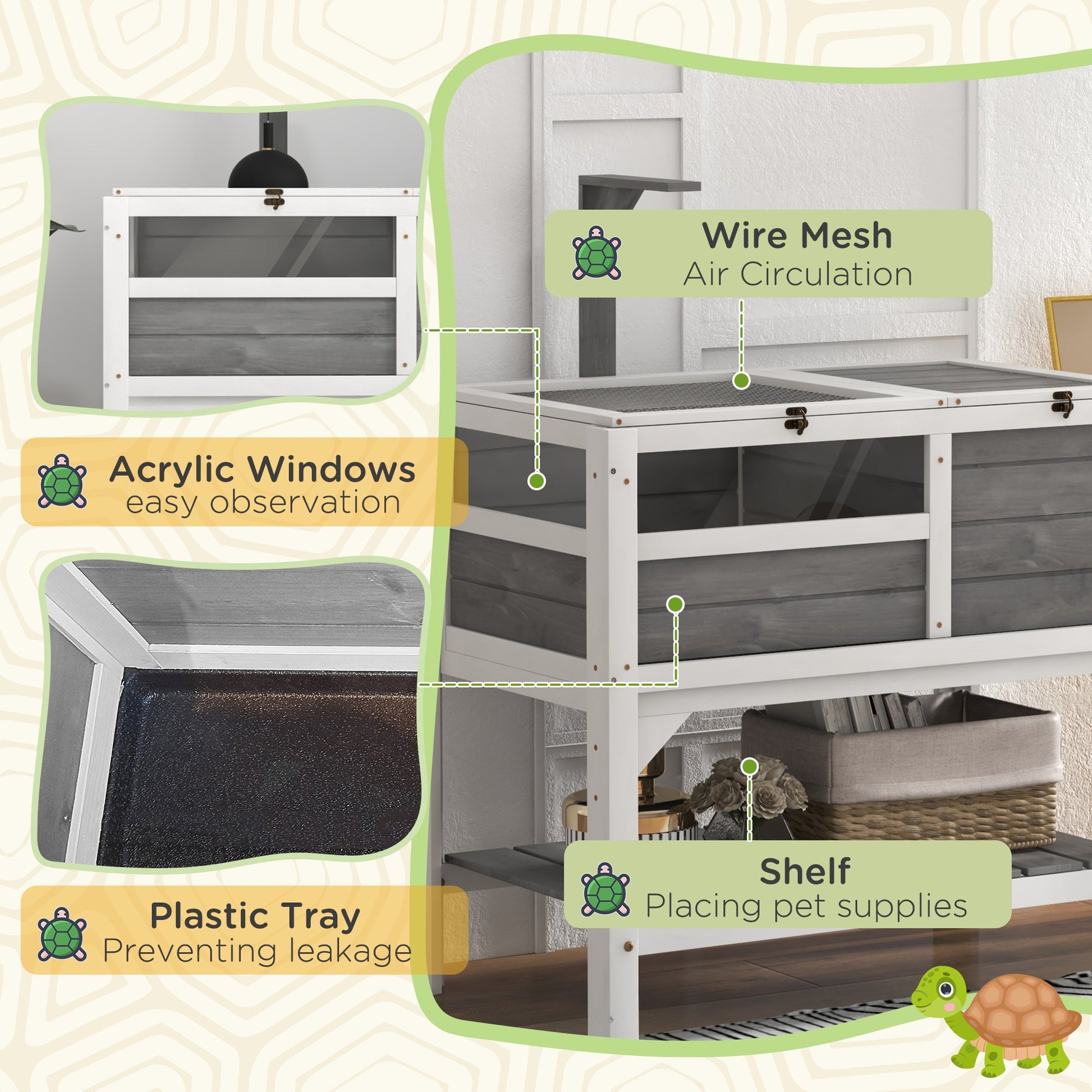 KFX-7011261 Tortoise Habitat with Under-Shelf Storage and Weather Protection for Indoor Use