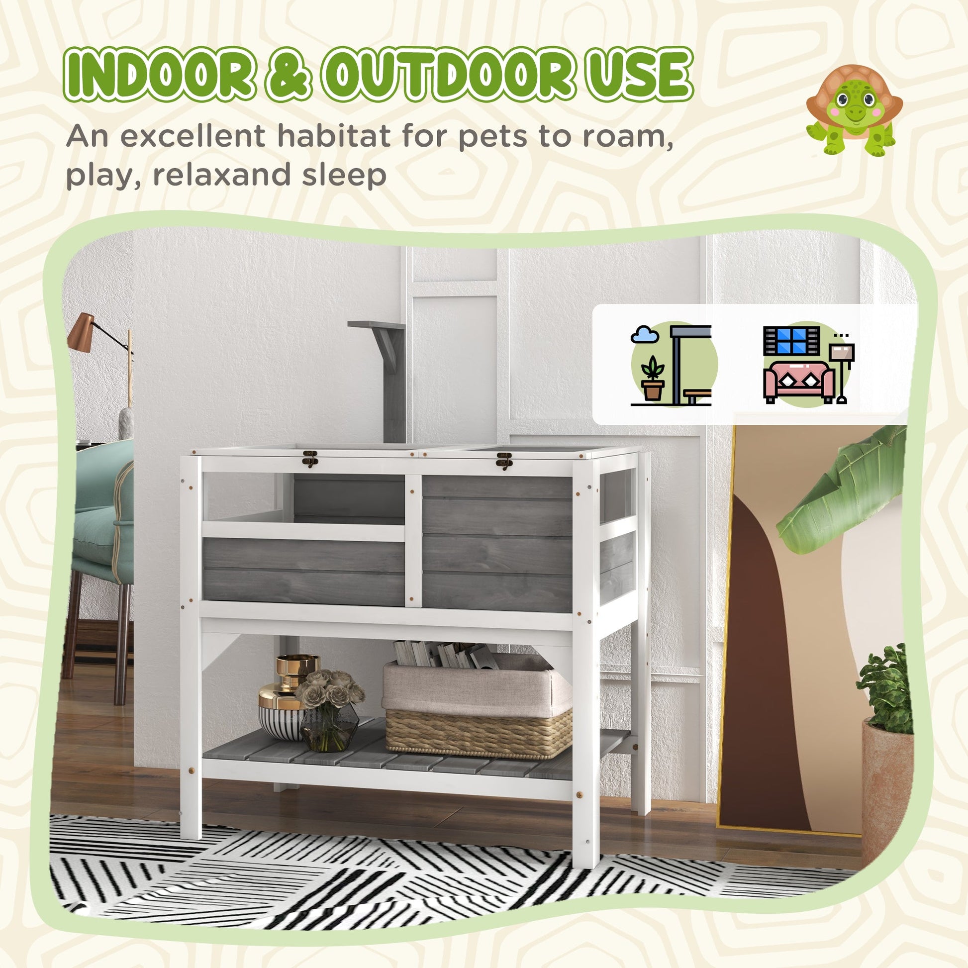 KFX-7011261 Tortoise Habitat with Under-Shelf Storage and Weather Protection for Indoor Use