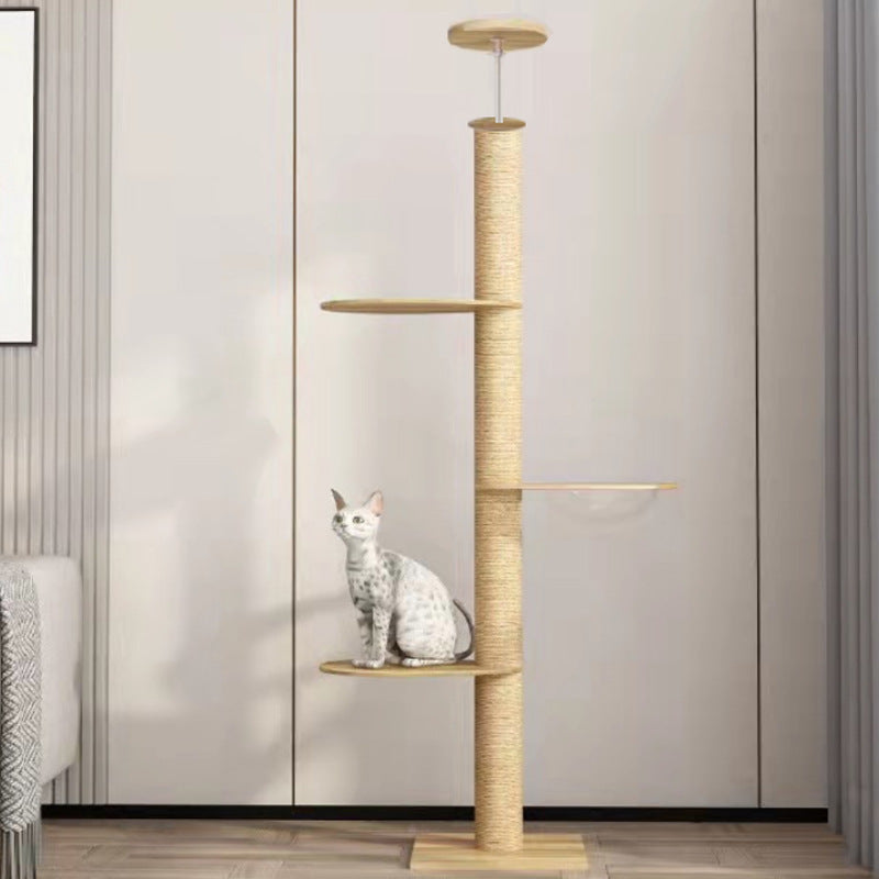 KFX-7016637 Solid Wood Cat Climbing Frame with Space Capsule, Nest, and Springboard - Durable Pine Construction