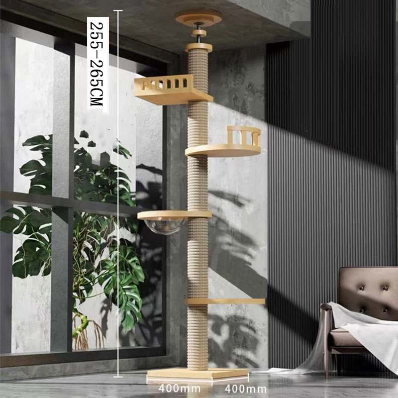 KFX-7016637 Solid Wood Cat Climbing Frame with Space Capsule, Nest, and Springboard - Durable Pine Construction