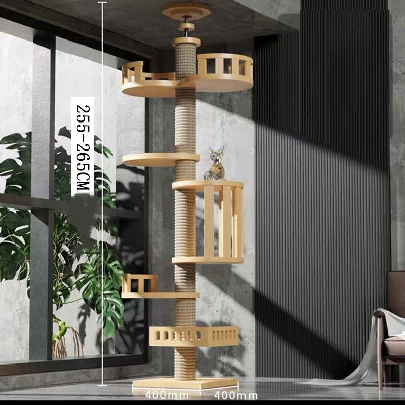 KFX-7016637 Solid Wood Cat Climbing Frame with Space Capsule, Nest, and Springboard - Durable Pine Construction
