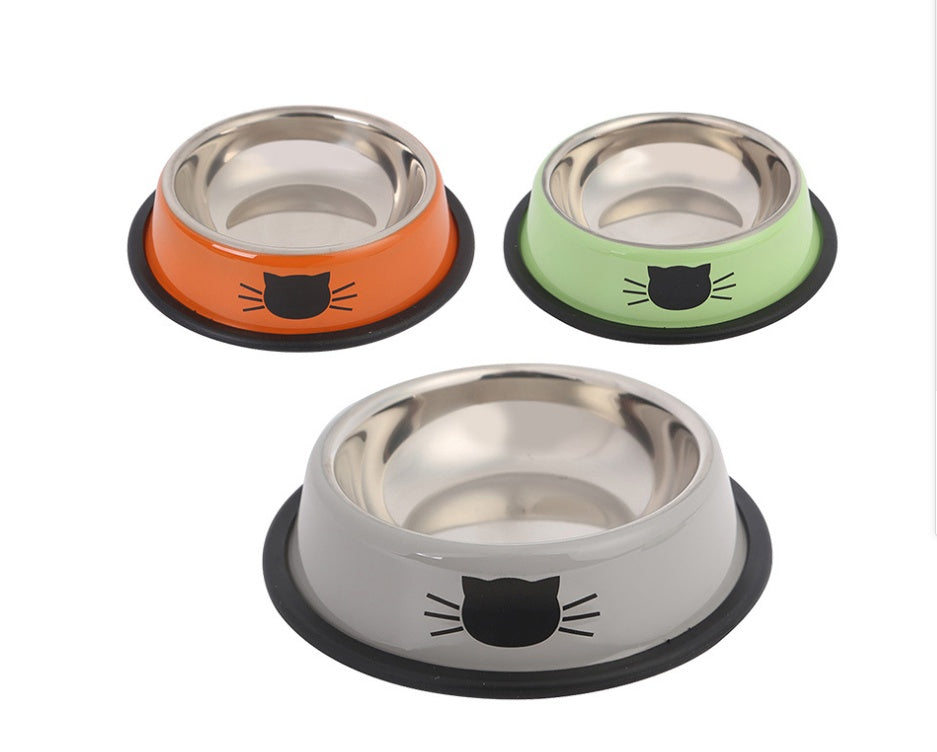 KFX-7019325 Colorful Stainless Steel Non-Slip Pet Bowls for Dogs and Cats - Set of 2/3