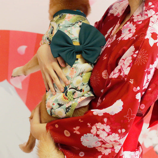KFX-7019709 Stylish Floral Tulle Kimono for Shiba Inu Dogs - Lightweight Spring/Summer Jacket in Multiple Colors and Sizes