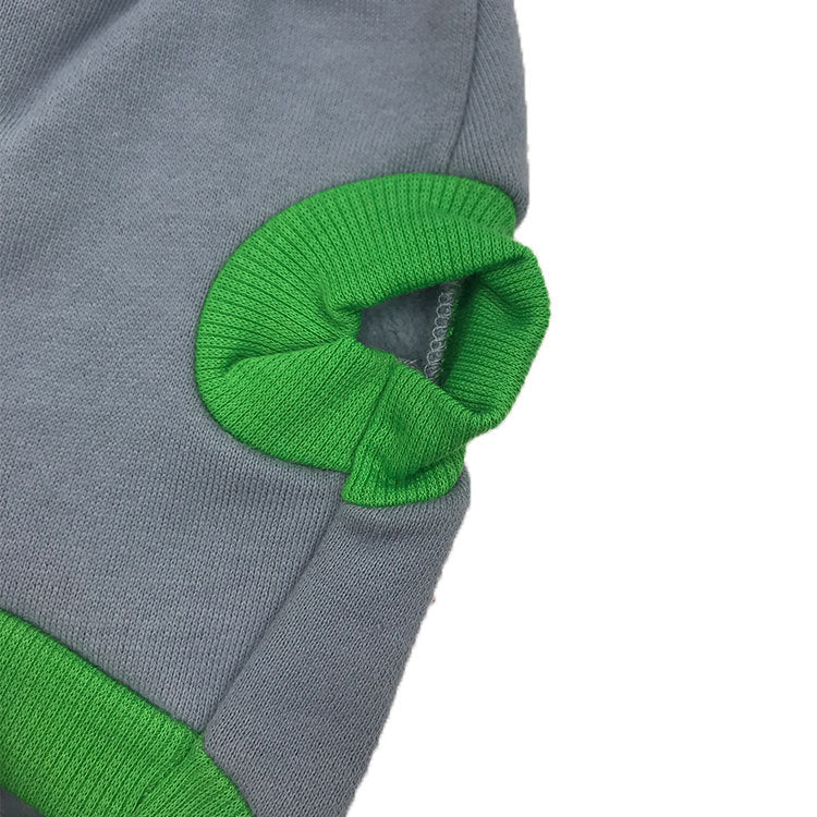 KFX-7021501 Cozy Fleece Vest for Small Dogs in Gray with Green Edge, Perfect for Autumn and Winter