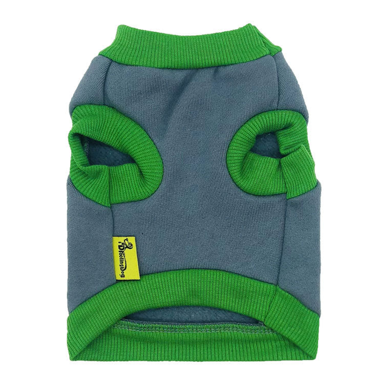 KFX-7021501 Cozy Fleece Vest for Small Dogs in Gray with Green Edge, Perfect for Autumn and Winter