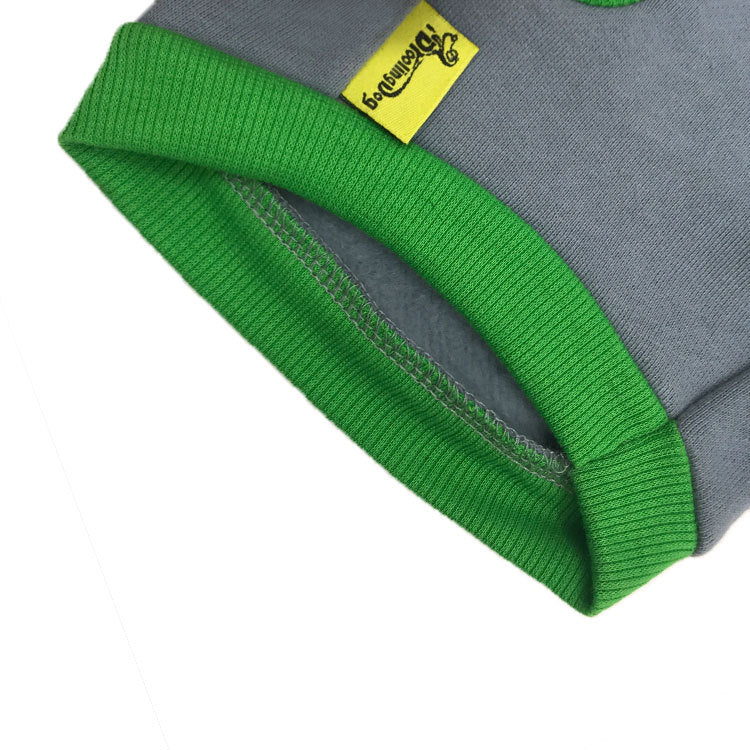 KFX-7021501 Cozy Fleece Vest for Small Dogs in Gray with Green Edge, Perfect for Autumn and Winter