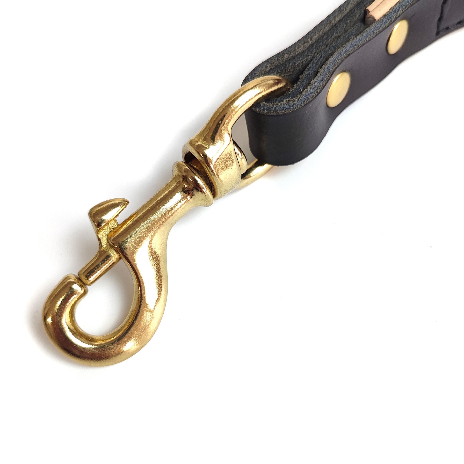 KFX-7022909 Real Cowhide Leather Dog Holding Rope in Black - Durable Pet Chain Ring