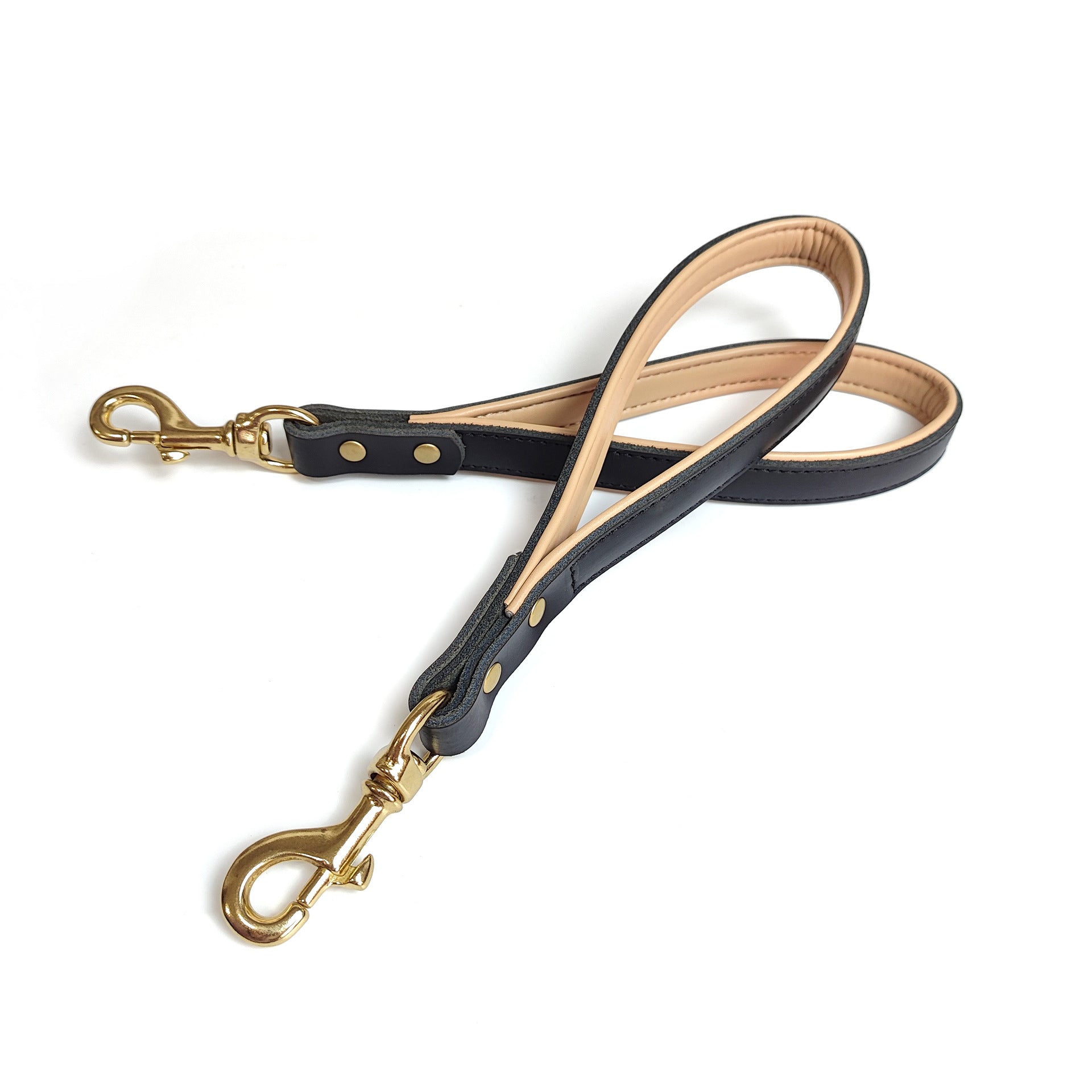 KFX-7022909 Real Cowhide Leather Dog Holding Rope in Black - Durable Pet Chain Ring