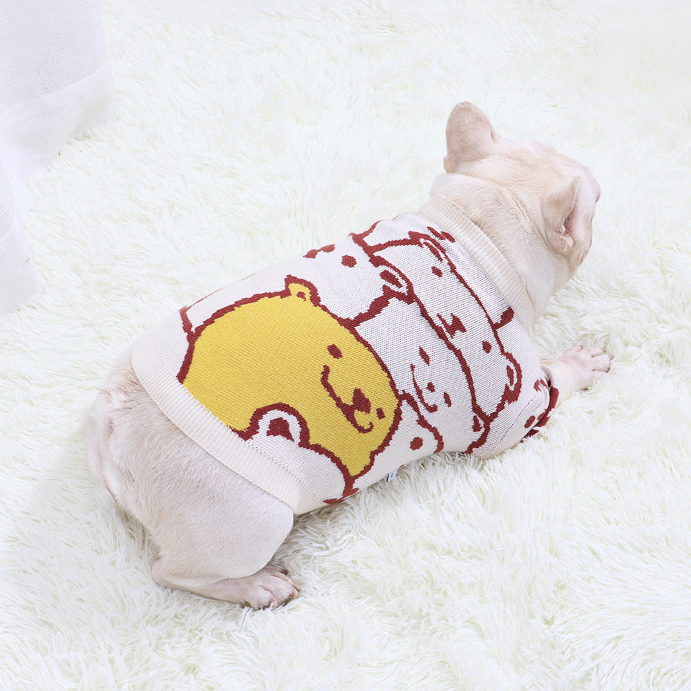 KFX-7023677 Cozy Wool Pug Bulldog Sweater for Autumn and Winter in Milky White