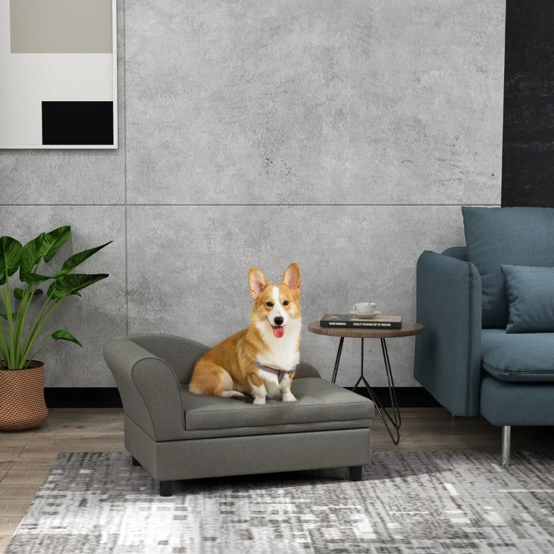 KFX-7024573 Stylish Gray Pet Sofa for Small Dogs with Storage Solution, Easy Assembly and Cozy Cushion
