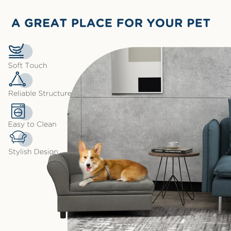 KFX-7024573 Stylish Gray Pet Sofa for Small Dogs with Storage Solution, Easy Assembly and Cozy Cushion