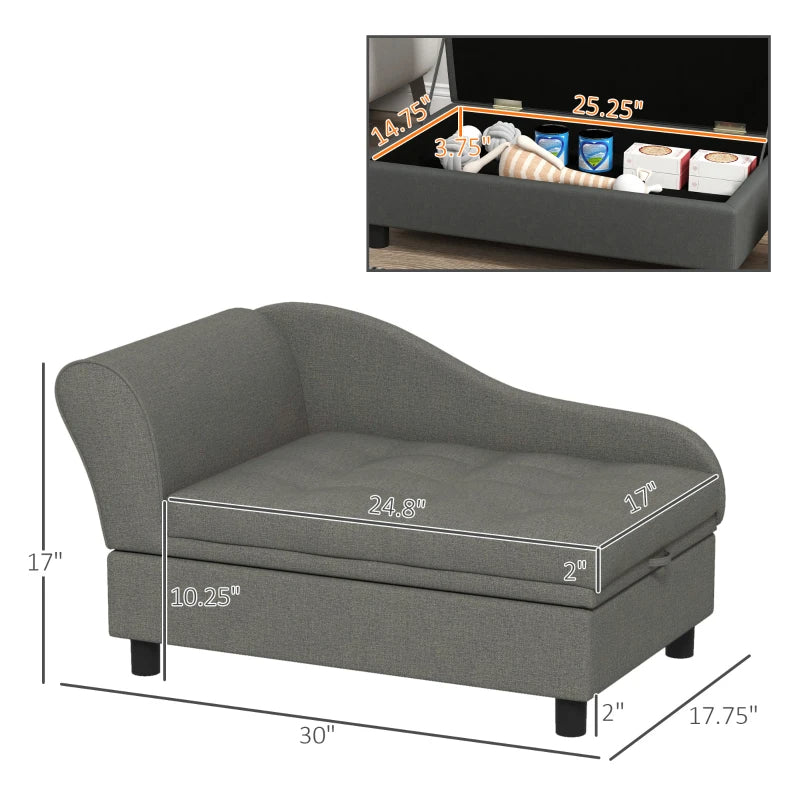 KFX-7024573 Stylish Gray Pet Sofa for Small Dogs with Storage Solution, Easy Assembly and Cozy Cushion