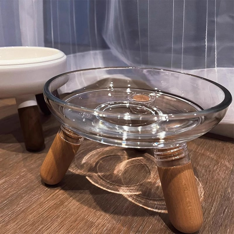 KFX-7025085 Sturdy Pet Bowl with Removable Glass Dish for Cervical Support