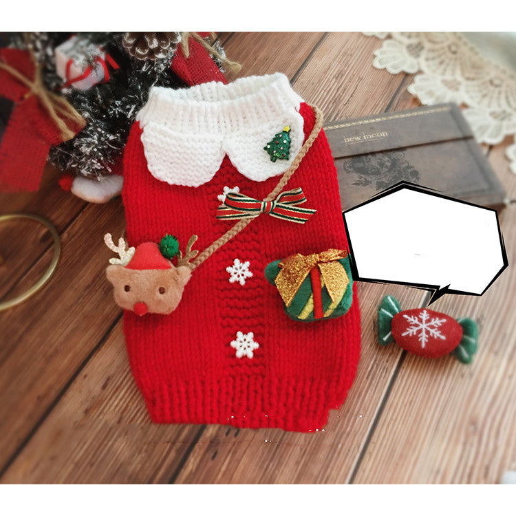 KFX-7026877 Cozy Red Christmas Two-Leg Sweater Set with Gift Box Brooch and Moose Bag