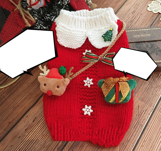KFX-7026877 Cozy Red Christmas Two-Leg Sweater Set with Gift Box Brooch and Moose Bag