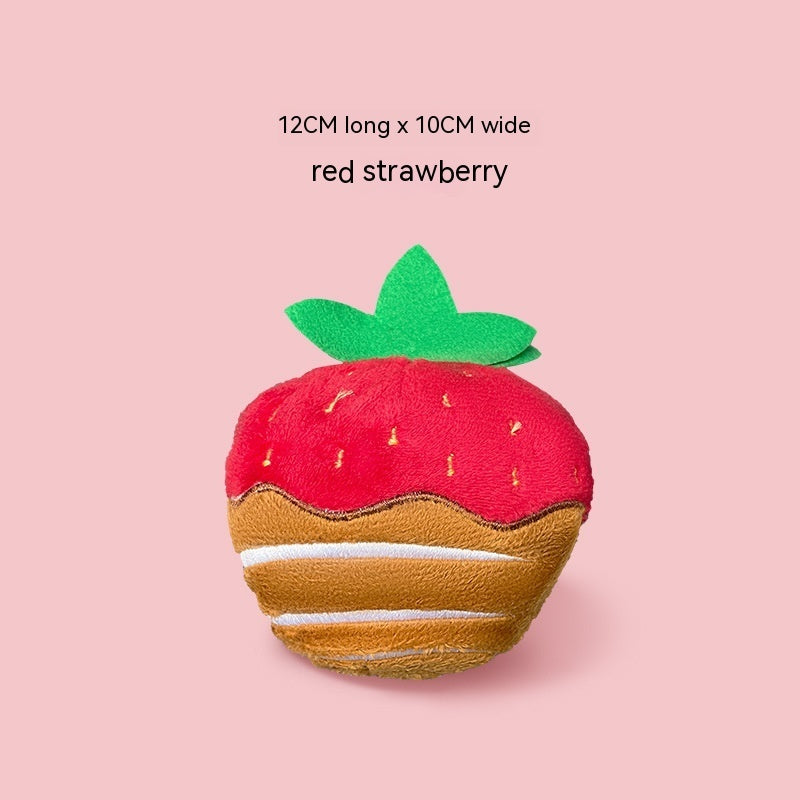 KFX-7028541 Strawberry Chocolate Plush Dog Toy in Strawberry, Green Mango, Kiwi Fruit, and Duck Pear Colors
