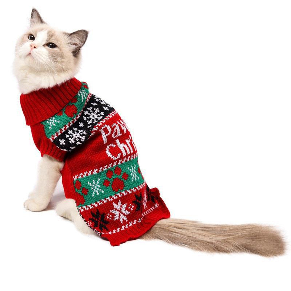 KFX-7029437 High-Neck Contrast Color Pet Sweater in Red - Cozy Acrylic Clothing for Dogs