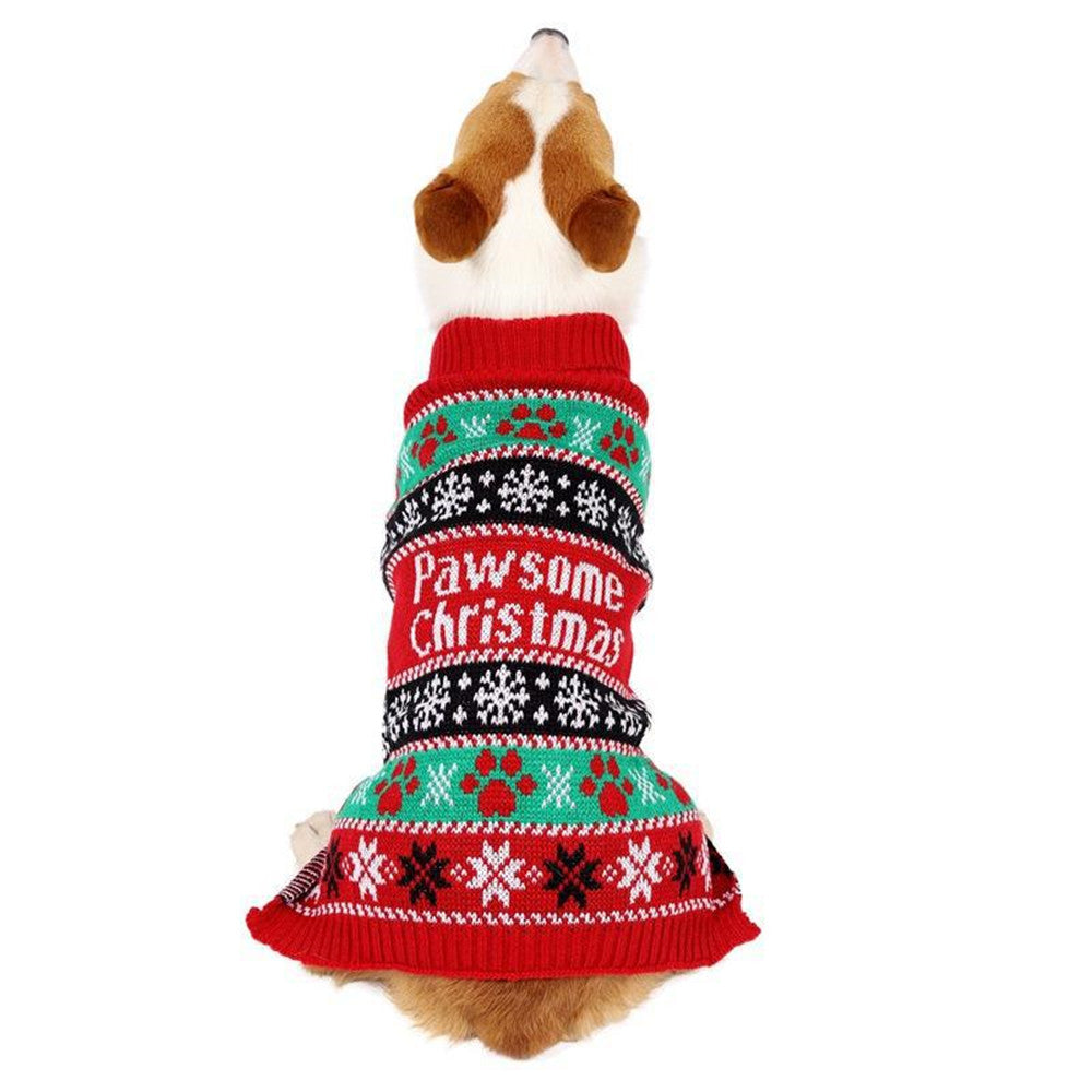 KFX-7029437 High-Neck Contrast Color Pet Sweater in Red - Cozy Acrylic Clothing for Dogs