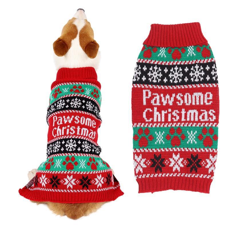 KFX-7029437 High-Neck Contrast Color Pet Sweater in Red - Cozy Acrylic Clothing for Dogs