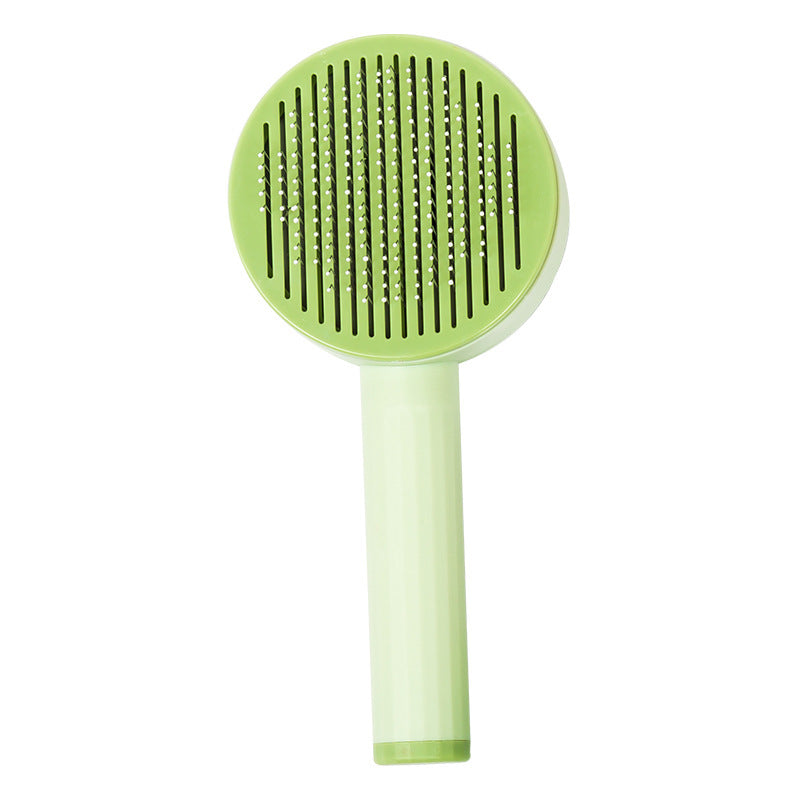 KFX-7030461 Curved Needle Massage Comb for Long-Haired Cats and Dogs - 2-in-1 Hair Removal Brush in Pink, Light Green, Cream Yellow
