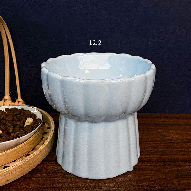KFX-7034813 Ceramic Pet Bowl with Anti-Overturn Protection and Stylish Petal Shape