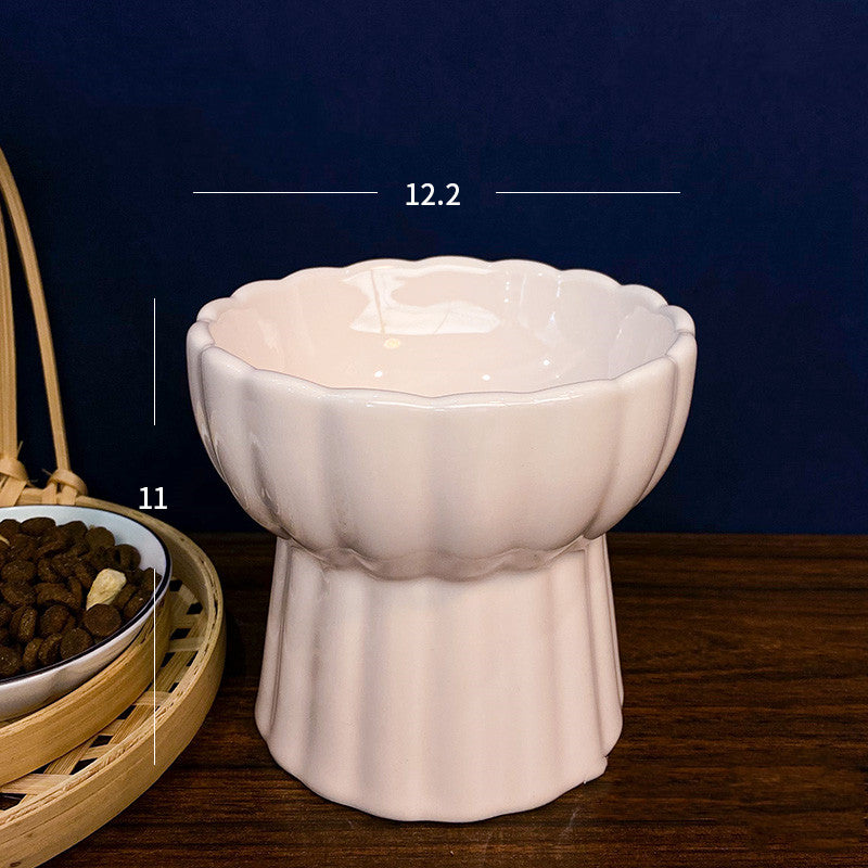 KFX-7034813 Ceramic Pet Bowl with Anti-Overturn Protection and Stylish Petal Shape