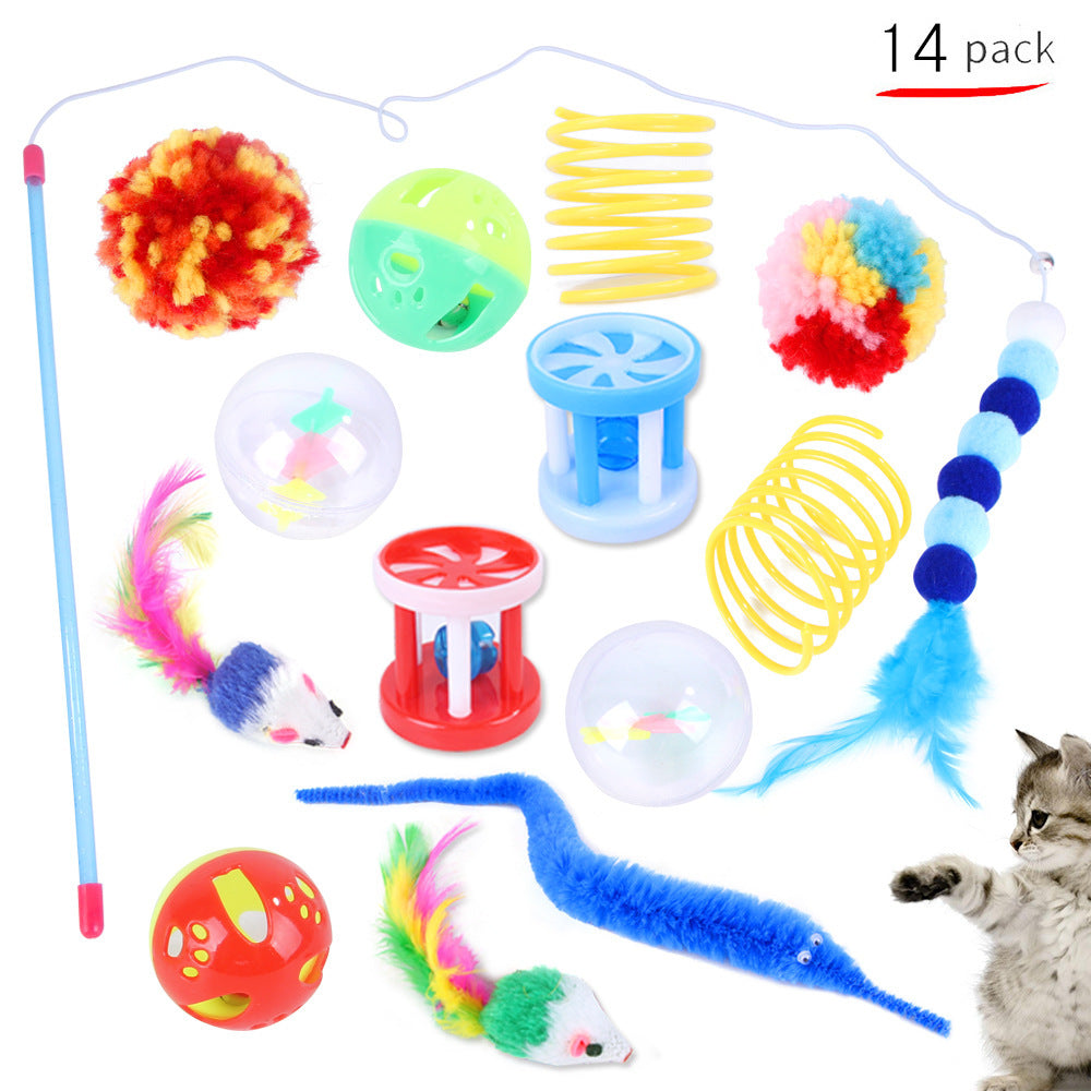 KFX-7041213 14-Piece Plush Cat Toy Set with Multiple Combinations for Interactive Play